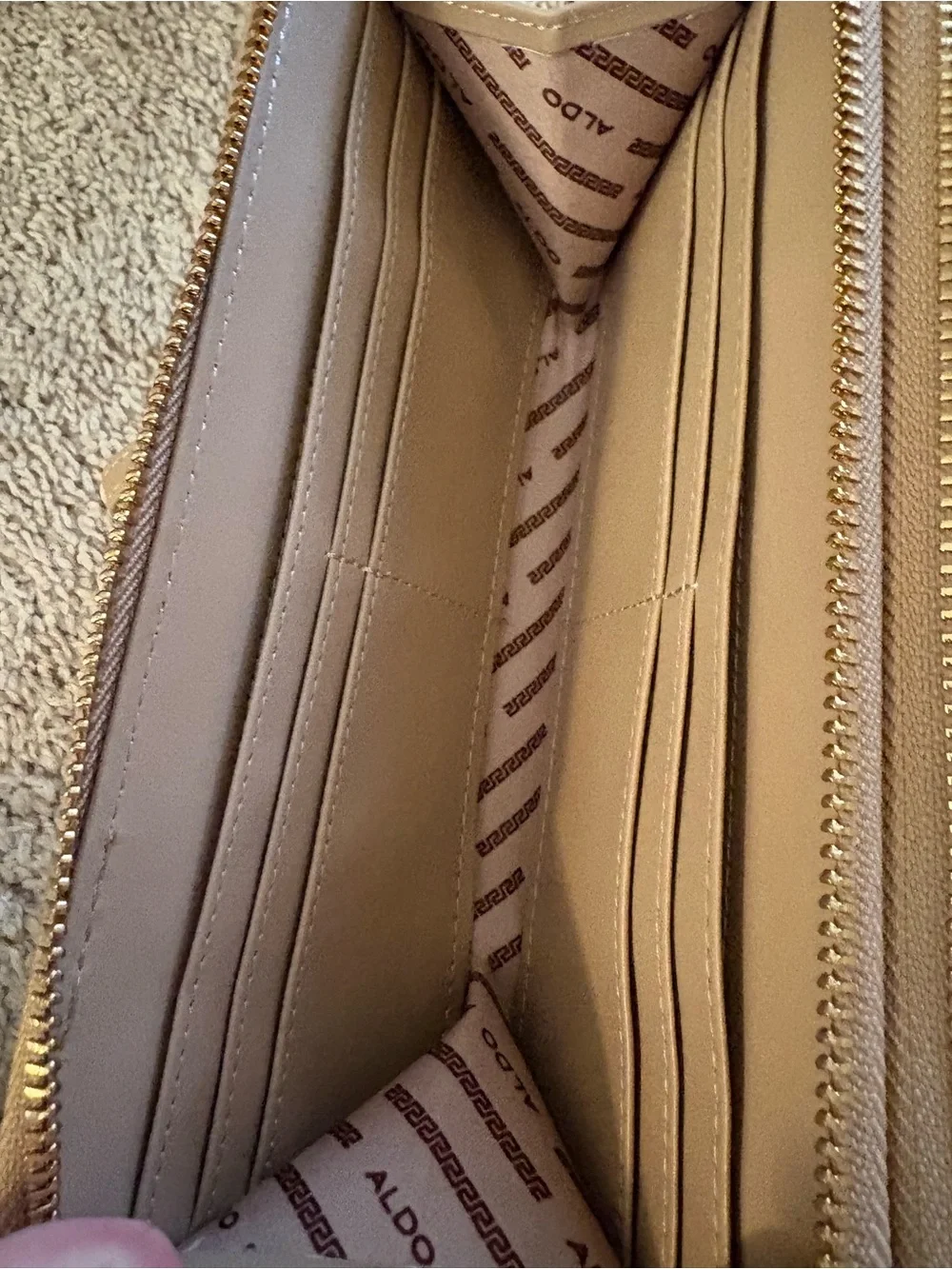 Aldo Taupe Embossed Wristlet Wallet with Gold Accent